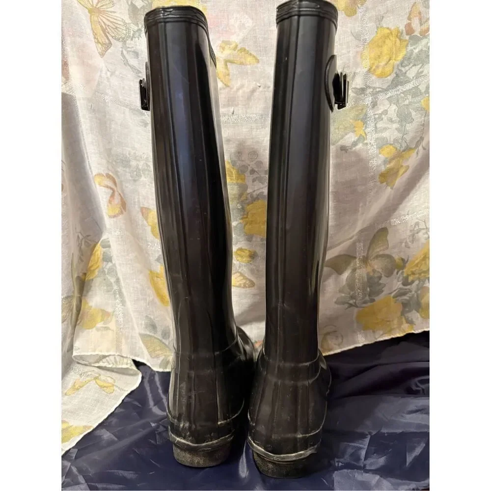 Hunter Original Tall‎ Rain Boots - Gloss Black 17” Tall Size Female 7/male 6